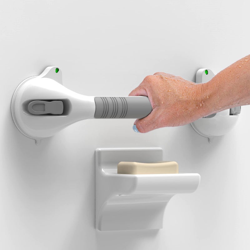 AmeriLuck 16.5inch 2 Pack Suction Balance Assist Bathroom Shower Handle,Bath Grab Bar with Indicators(White/Grey) - Image 1